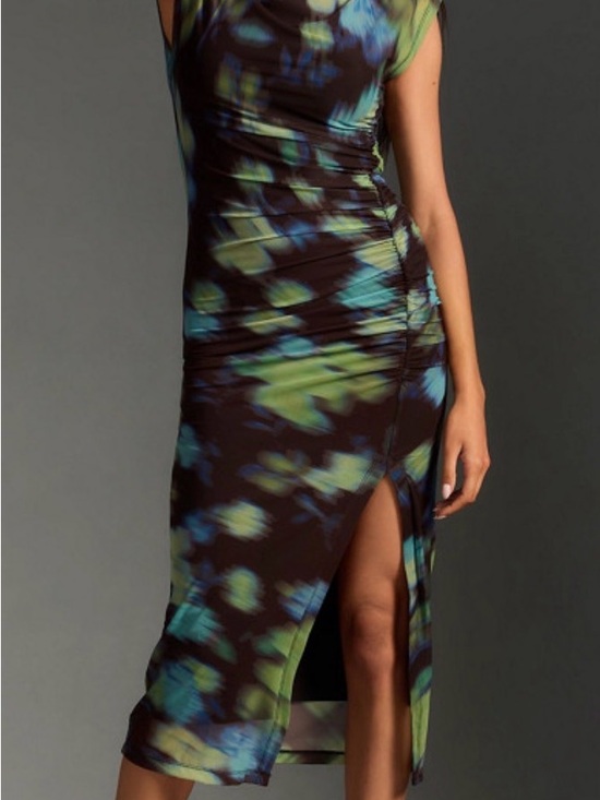 Anthropologie Dresses & Skirts - Anthropologie Black Midi Dress with Blue and Green Floral Print